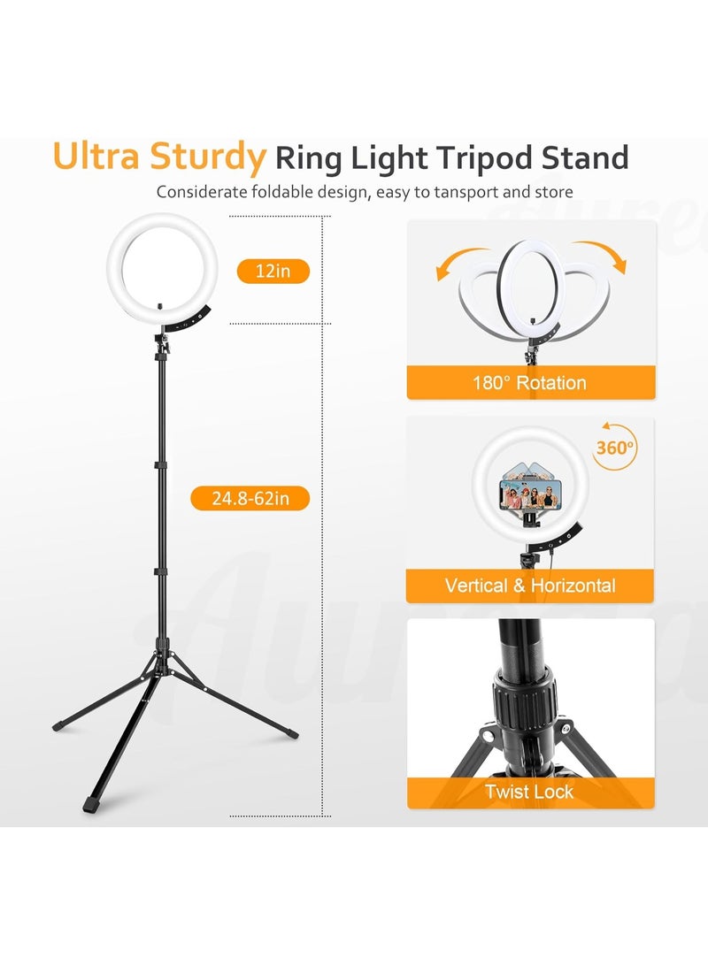 12'' Ring Light with 62'' Tripod Stand and Magnetic Phone Holder, LED Ringlight with Selfie Wireless Remote, Circle Lighting for Video Recording, Makeup, TikTok, Photography - Image 3