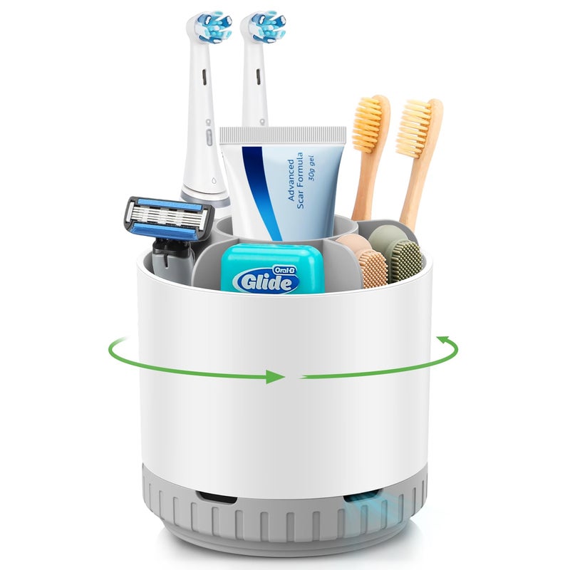 GFWARE Toothbrush Holders for Bathrooms  White Rotating Kids Electric Toothbrush and Toothpaste Holder Detachable 6 Slots Tooth Brush Organizer Bathroom Countertop Storage