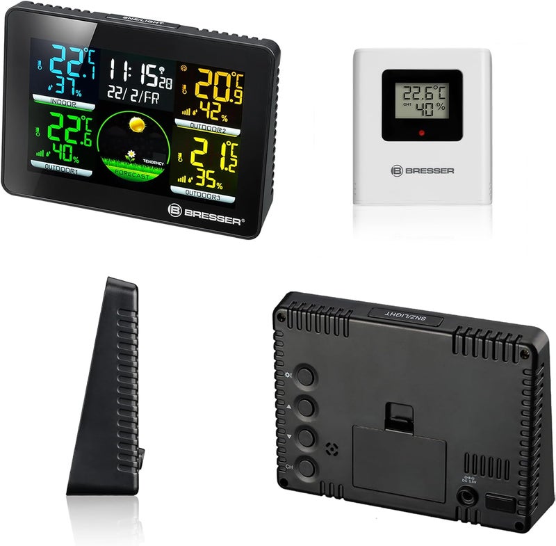 BRESSER Thermo Hygro Quadro NLX - Thermo-/Hygrometer with 3 outdoor sensors Polished safe edge - Image 4