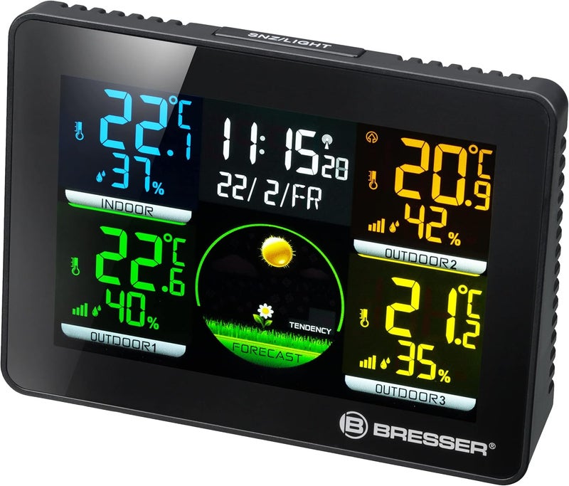 BRESSER Thermo Hygro Quadro NLX - Thermo-/Hygrometer with 3 outdoor sensors Polished safe edge - Image 2
