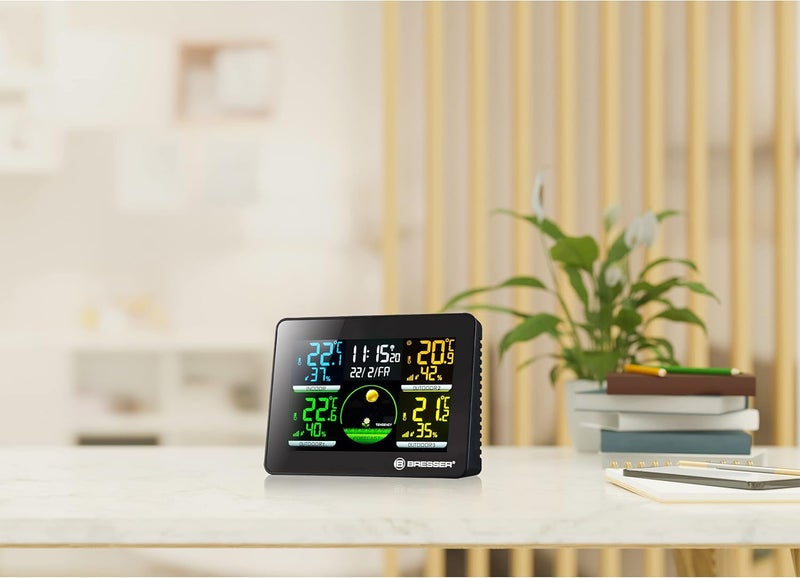 BRESSER Thermo Hygro Quadro NLX - Thermo-/Hygrometer with 3 outdoor sensors Polished safe edge - Image 5