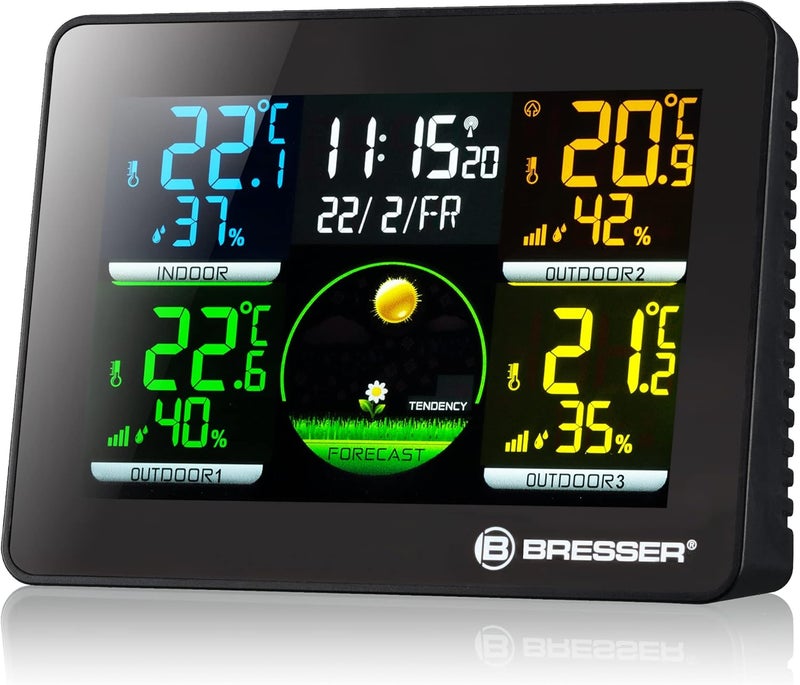 BRESSER Thermo Hygro Quadro NLX - Thermo-/Hygrometer with 3 outdoor sensors Polished safe edge - Image 3