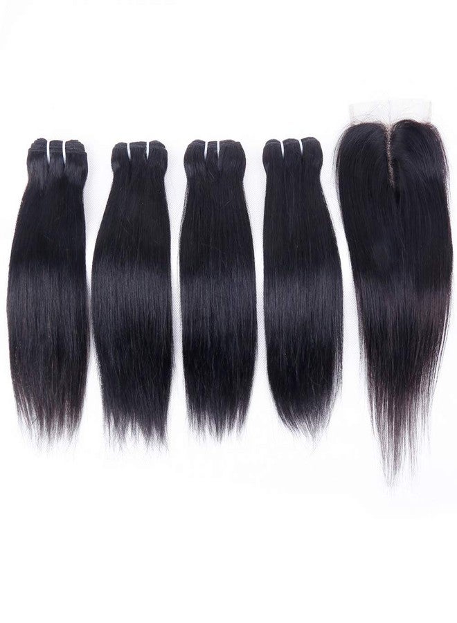 أف كيو حزم شعر برازيلي ناعم مع غطاء (10 10 10 10+10) شعر بشري ناعم، 4 حزم مع غطاء، 10A، شعر قصير غير معالج، شعر بكر، 50 غرام/حزمة - Image 2