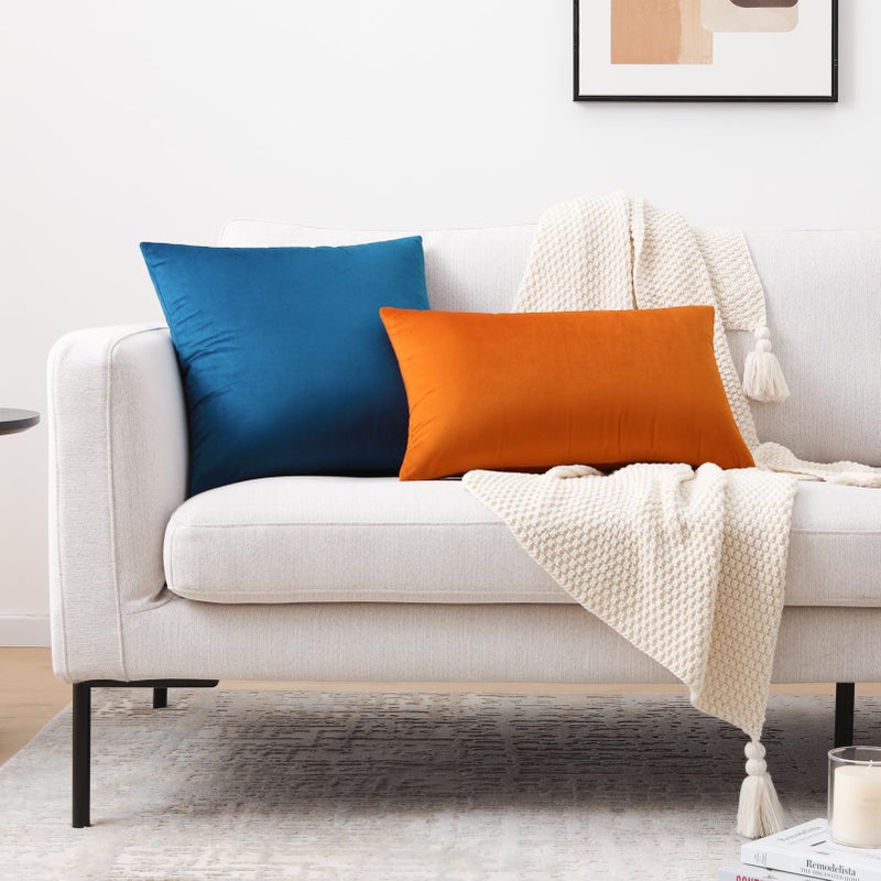 Mixhug Set of 2 Cozy Velvet Square Decorative Throw Pillow Covers for Couch and Bed, Blue, 18 x 18 Inches - Image 4