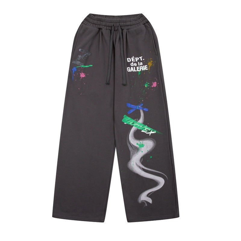 G D Hand-Painted Splash-Ink Splicing Drawstring High Street Casual Sports Sweatpants Micro-Flared Pants Men'S Denim Pants Women - Image 4