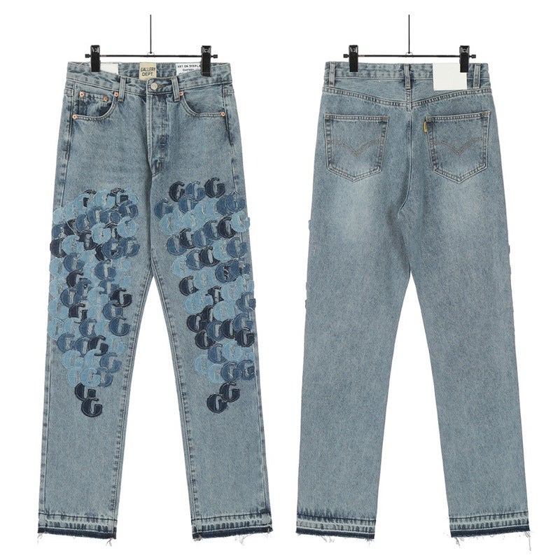 G D Hand-Painted Splash-Ink Splicing Drawstring High Street Casual Sports Sweatpants Micro-Flared Pants Men'S Denim Pants Women - Image 1