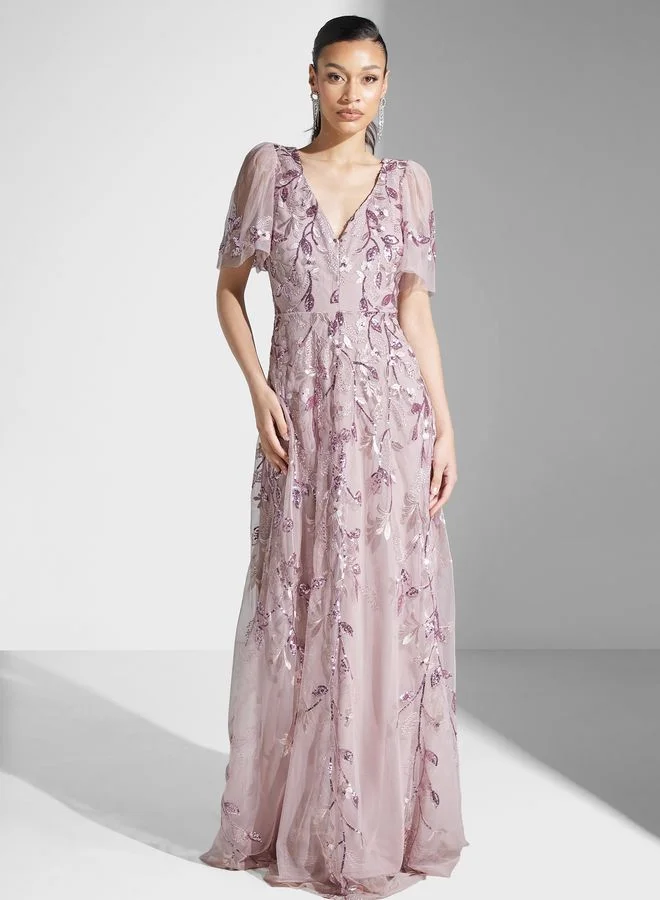 Goddiva Embroidered Floral Printed Dress