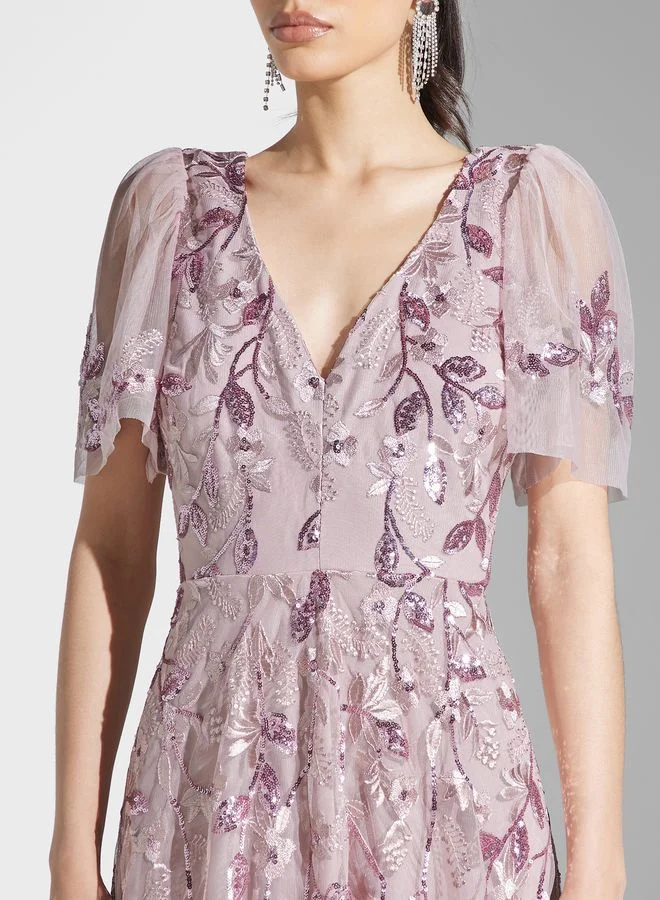 Goddiva Embroidered Floral Printed Dress