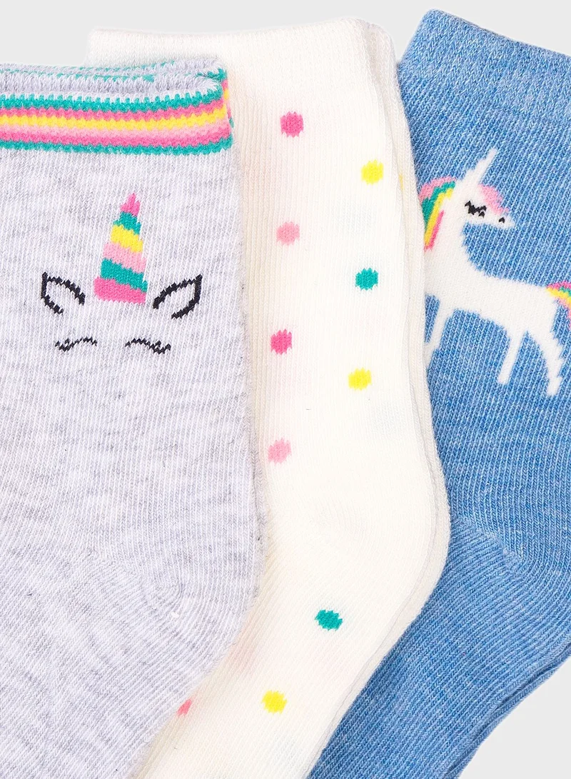 MINOTI Kids 3 Pack Unicorn Socks