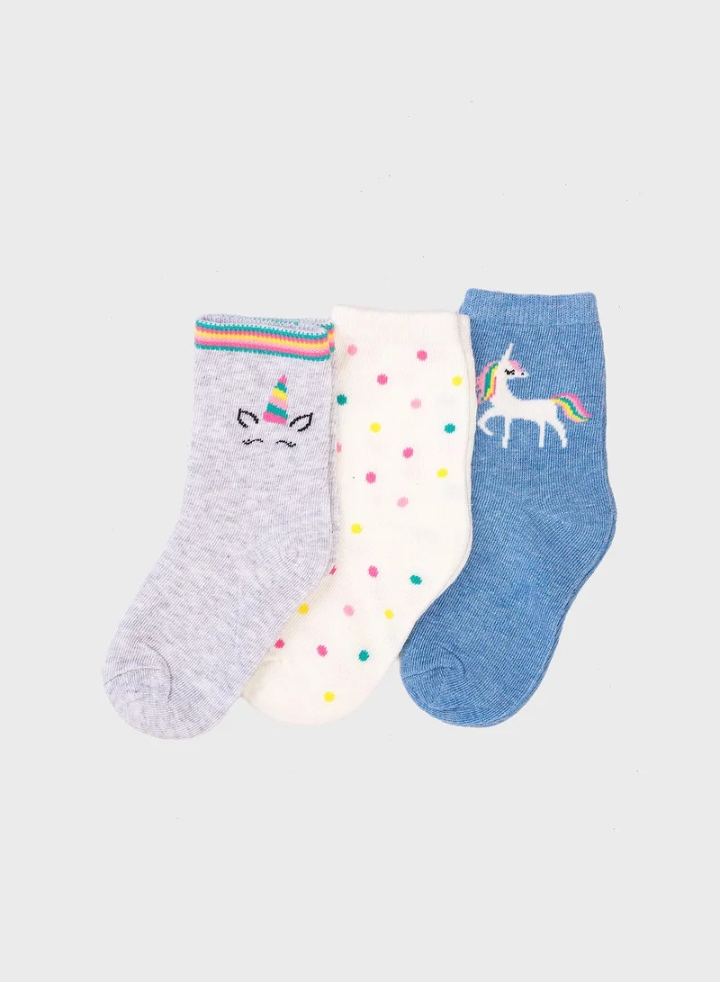MINOTI Kids 3 Pack Unicorn Socks