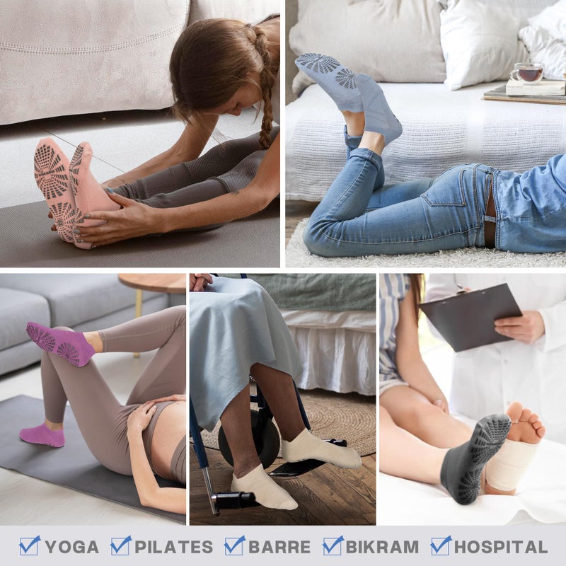 unenow 5 Pairs Pilates Socks for Women Non Slip Socks with Grips for Yoga Hospital Barre Barefoot - Image 2
