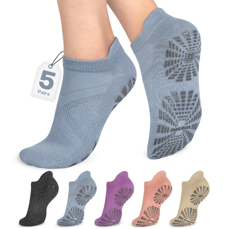 unenow 5 Pairs Pilates Socks for Women Non Slip Socks with Grips for Yoga Hospital Barre Barefoot - Image 1
