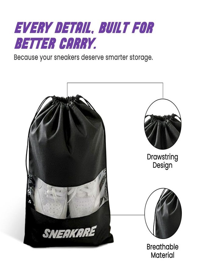 Sneakare Premium Shoe Bag with Transparent Window | Travel & Storage Shoe Pouch | 32x44 cm | Black | 90 GSM | Pack of 18 - Image 2