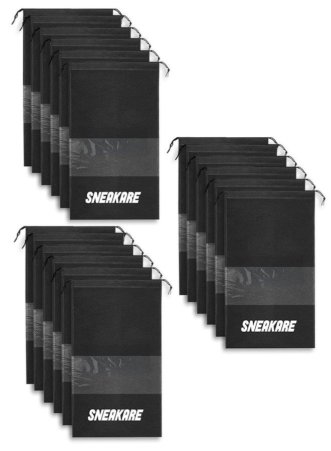 Sneakare Premium Shoe Bag with Transparent Window | Travel & Storage Shoe Pouch | 32x44 cm | Black | 90 GSM | Pack of 18 - Image 1