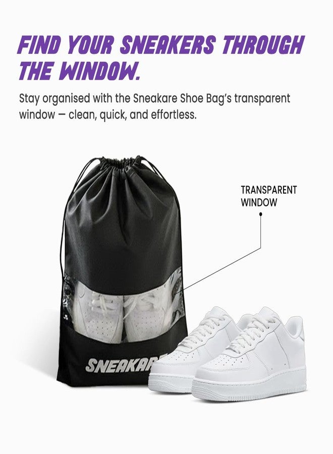 Sneakare Premium Shoe Bag with Transparent Window | Travel & Storage Shoe Pouch | 32x44 cm | Black | 90 GSM | Pack of 18 - Image 4