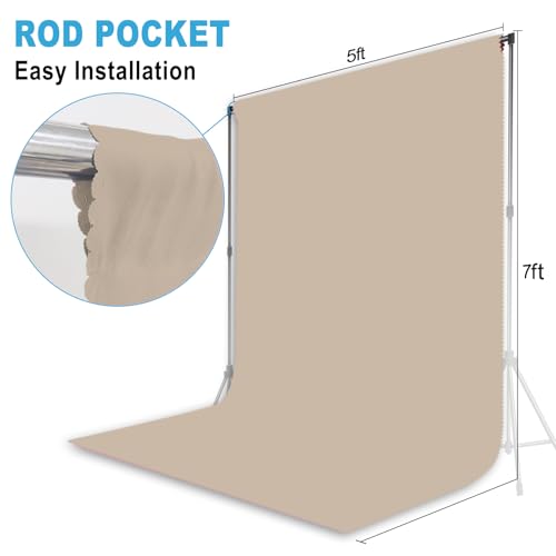 LYLYCTY Beige Backdrop for Photoshoot, Professional Photo Backdrop Background Curtain for Product Photography, Portraits, Wedding, Party, Live Streaming Video Recording 5X7 FT - Image 2