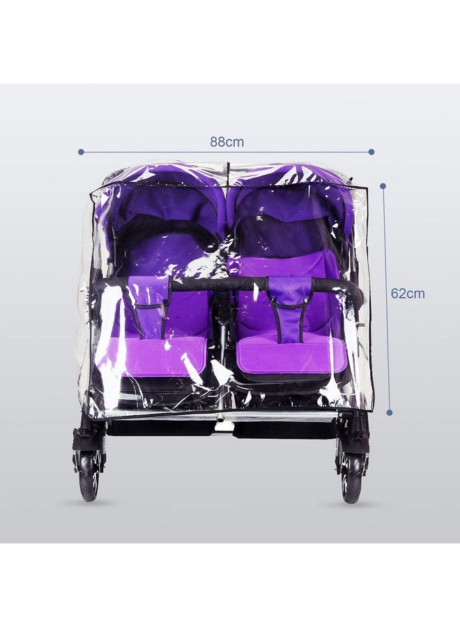 ITODA Twins Baby Pushchair Rain Cover Universal Stroller Waterproof Rainy Weather Guard Side by Side Double Carriage Outdoor Wind Dust Snow Protection Breathable Shield Transparent Accessories - Image 2