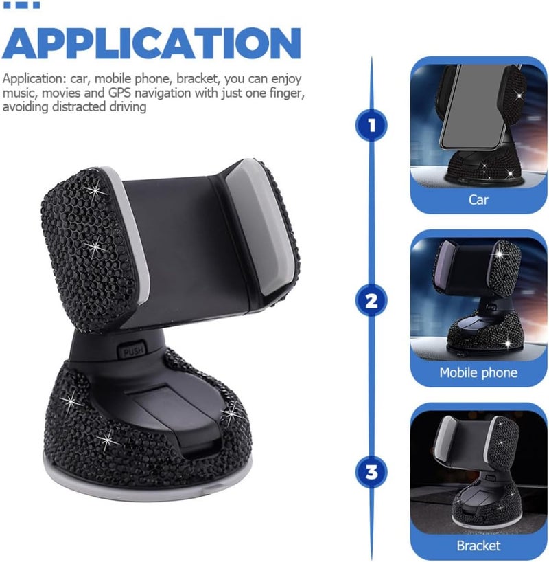 Bling Car Phone Holder Mount with Diamond Accents for Dashboard and Air Vent Car Accessories for Women for Navigation and Smartphones - Image 3