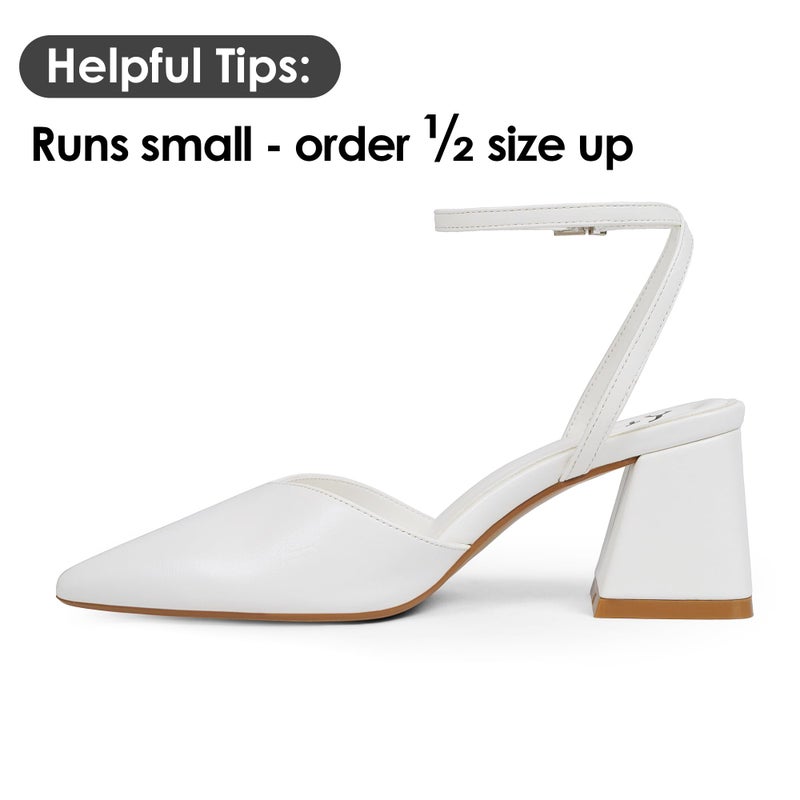 QIY Closed Toe Heels for Women White Pointed Toe Heels for Women Chunky Block Low Short Heel Ankle Strap Strappy Sling Back Slingback Heel Womens Pumps Dress Wedding Shoes Size 7.5 - Image 4