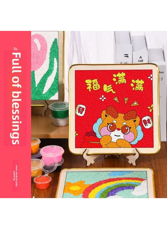 Mid-Autumn Festival Handmade Diy Non-heritage Pulp Painting 24 24 Solar Terms Making Materials Children's Toys Warm-up Activities-Color:Large Size 22*22cm-full Of Blessing Paper Pulp Painting (free Full Set Of Tools + Safety Pulp Painting Material Package) Free Stand  - Image 1