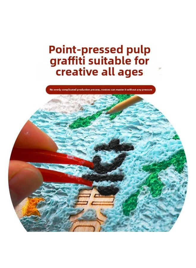 Mid-Autumn Festival Handmade Diy Non-heritage Pulp Painting 24 24 Solar Terms Making Materials Children's Toys Warm-up Activities-Color:Large Size 22*22cm-full Of Blessing Paper Pulp Painting (free Full Set Of Tools + Safety Pulp Painting Material Package) Free Stand  - Image 5