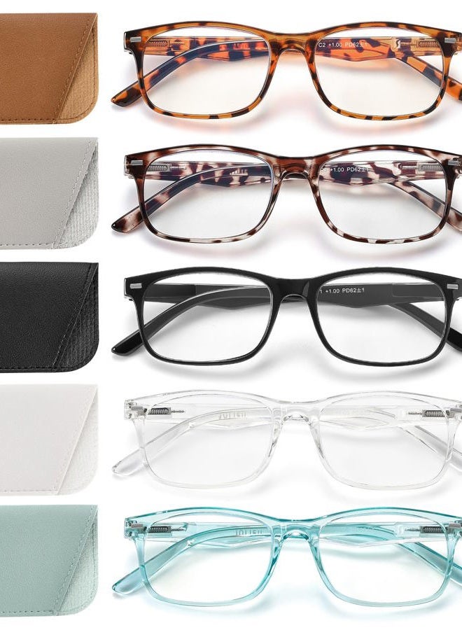 JOLISU 5 Pack Reading Glasses For Women,Spring Hinges, Sturdy and Durable (0.50) - Image 1