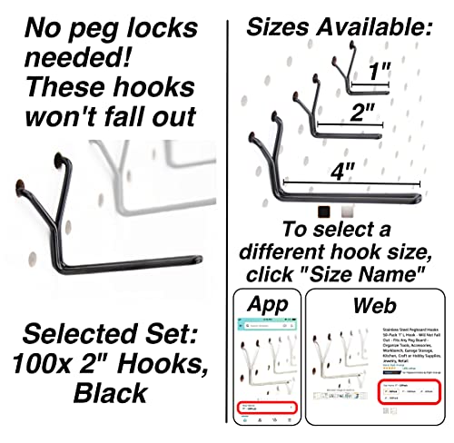 Right Arrange Steel Pegboard Hooks 50-Pack 2" L Hook, Black - Will Not Fall Out, Fits Any Peg Board - Organize Tools, Accessories, Workbench, Garage Storage, Kitchen, Crafts, Jewelry, Retail - Image 2