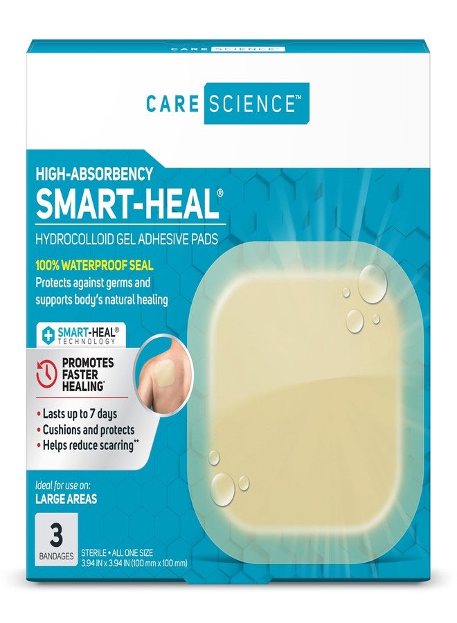 Care Science Smart Heal Hydrocolloid Bandages, Extra Large | 100% Waterproof Seal (4 in x 4 in, 3CT) - Image 1