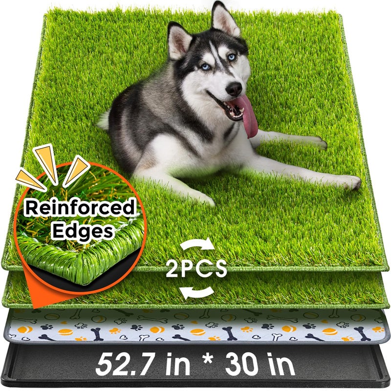 Hompet Dog Grass Pad with Tray Large, 52.7"x30", 2 Reusable Artificial Turf for Dogs Potty, Waterproof Non-Slip Washable Pee Pads, Quickly Absorbency Portable Dog Litter Box for Indoor/Outdoor Use - Image 1