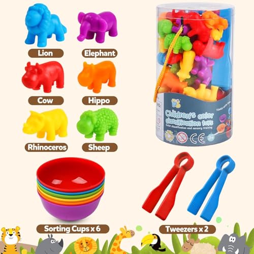 BeFunky Counting Toys Matching Game with Sorting Bowls, Color Classification and Sensory Montessori Educational Learning Toys Set Gift for Toddlers Preschool Aged 3+ Years Old Boys Girls (Zoo) - Image 4