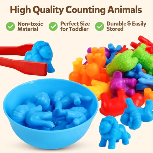 BeFunky Counting Toys Matching Game with Sorting Bowls, Color Classification and Sensory Montessori Educational Learning Toys Set Gift for Toddlers Preschool Aged 3+ Years Old Boys Girls (Zoo) - Image 3