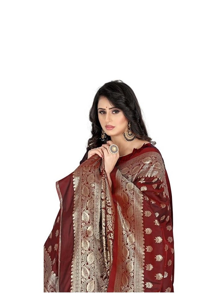 Accessorize Kingdom - Women's Banarasi Saree Pure Kanjivaram Style Silk Saree With Blouse Piece - Image 1