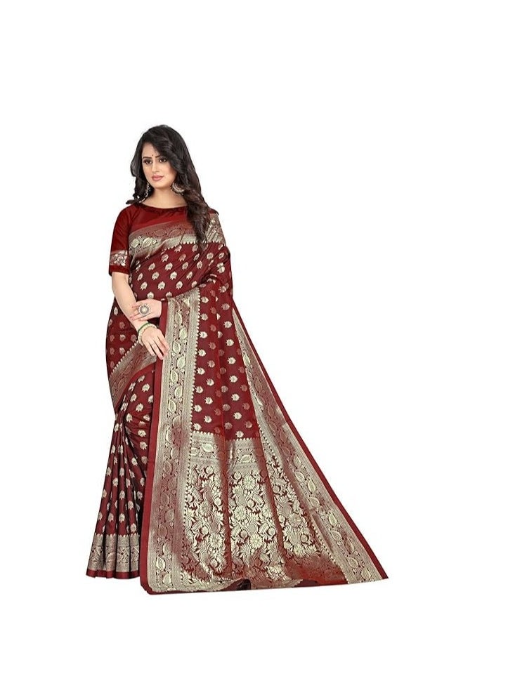 Accessorize Kingdom - Women's Banarasi Saree Pure Kanjivaram Style Silk Saree With Blouse Piece - Image 1