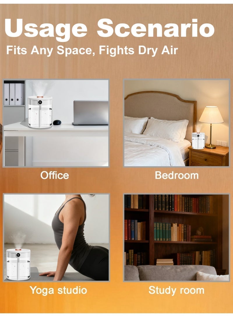 TOPONIEX 2L Air Humidifier with LCD and night Light, home humidifier Comes with 6 Replacement Humidifier Filters, USB Power Household Low Noice Bedroom Office Digital Display Humidifier - Image 2