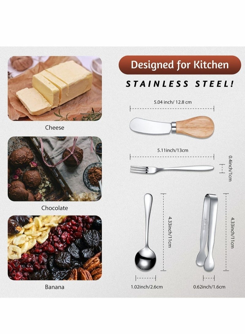 Cheese er Spreader Knives Set Stainless Steel Cheese Slicer er Spreader Knives with Wooden Handles Mini Serving Tongs Spoons and Forks for er, Cheese and Pastry Making (Silver,14 Pieces) - Image 4
