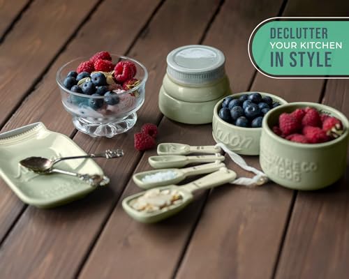 Comfify Mason Jar Kitchenware - Green Ceramic Decor with 4 Measuring Cups, 4 Measuring Spoons and Spoon Rest - Vintage Style - Image 5
