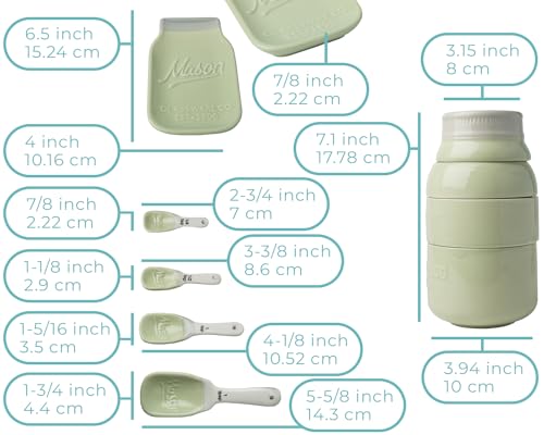Comfify Mason Jar Kitchenware - Green Ceramic Decor with 4 Measuring Cups, 4 Measuring Spoons and Spoon Rest - Vintage Style - Image 3