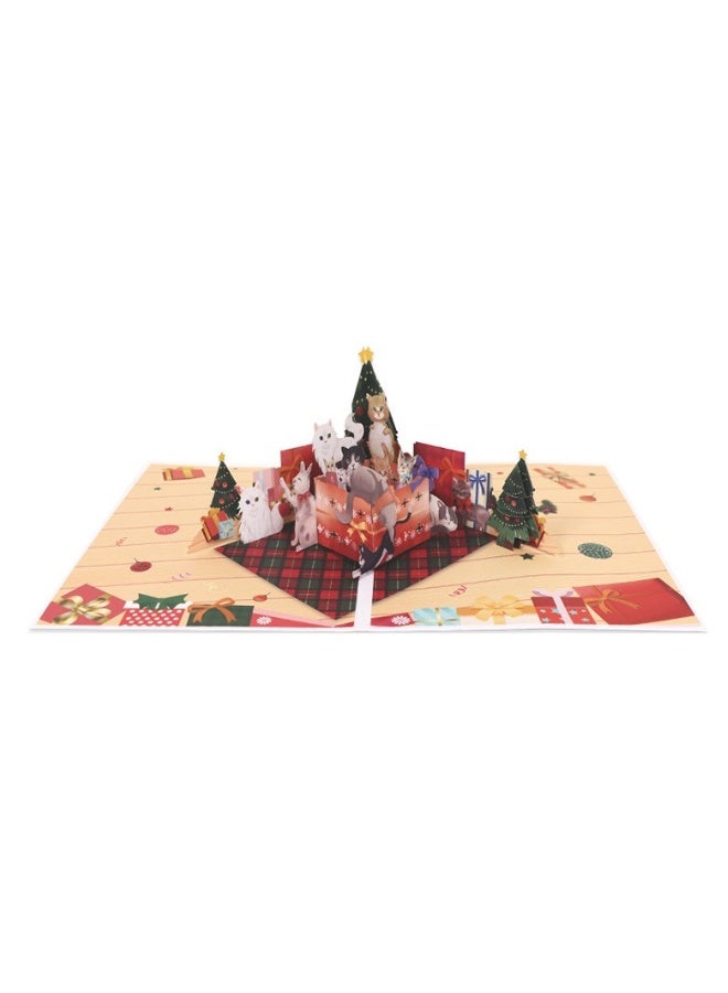 Beauenty Paper carved Christmas tree Cat Gift card Warm indoor decoration 3D three-dimensional Christmas card