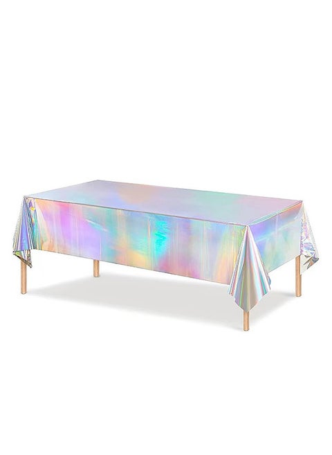 2-Pack Silver Colorful Plastic Tablecloths, Shiny Disposable Laser Rectangular Tablecloths, Suitable For Party Decoration Birthday Wedding