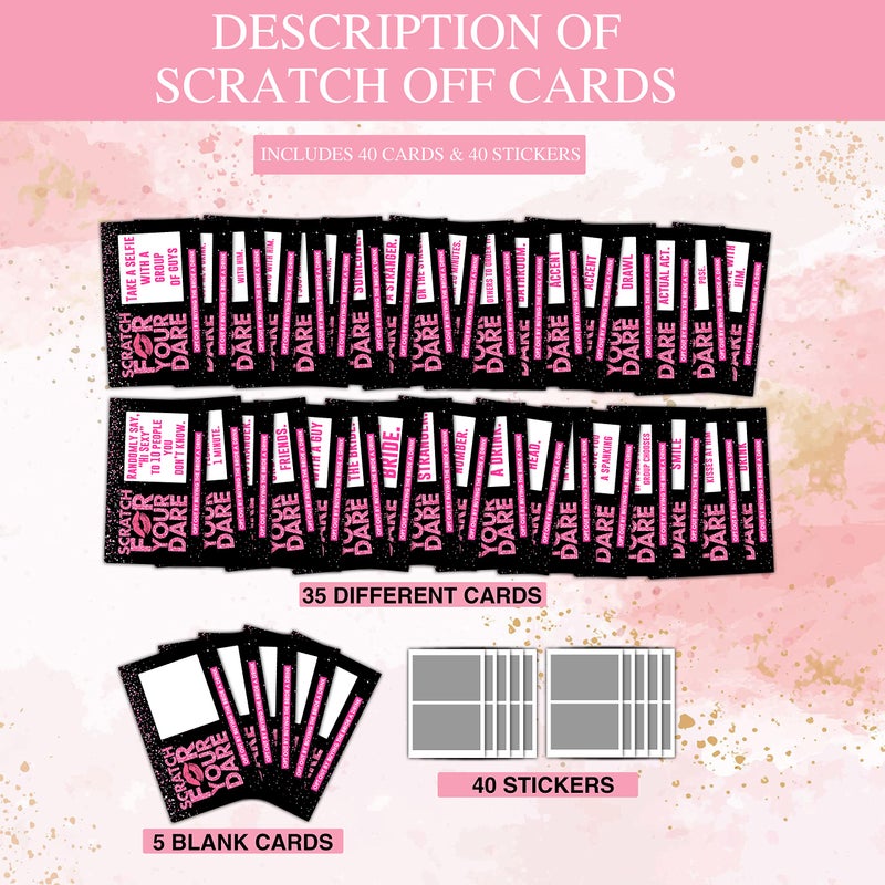 Eyouyeqi Bachelorette Dare Card Party Games, Rose Gold Bridal Shower Scratch Off Game Dare Card, Girls Night Out Activity, Wedding Party/ Engagement Party/ Bride Shower Supplies Decorationsâ€“ 40 Cards(A02) - Image 2