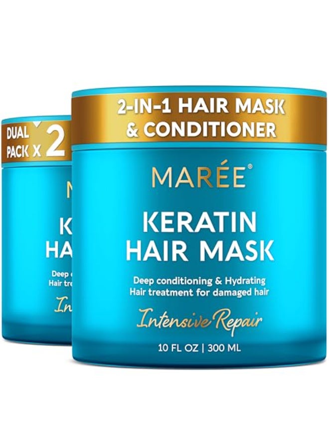MAREE Deep Conditioning Hair Mask for Damaged Hair Treatment 2 PACK Keratin Hair Care for Hydrating Growth Repair Moisturizing Dry Curly Color Treated Frizzy Tratamiento Mascarilla Para Cabello - Image 1