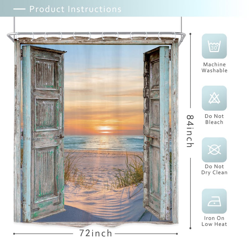 ريديكور Riyidecor إضافي طويل الحظيرة باب الشاطئ ستارة دش 72WX84H بوصة شاطئية شاطئية البحر الساحلية الساحلية الساحلية المناظر الطبيعية - Image 5