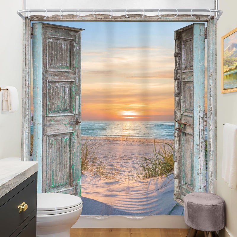 ريديكور Riyidecor إضافي طويل الحظيرة باب الشاطئ ستارة دش 72WX84H بوصة شاطئية شاطئية البحر الساحلية الساحلية الساحلية المناظر الطبيعية - Image 4