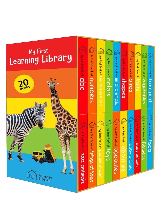 My First Learning Library: Boxset of 20 Board Books for Kids | Includes ABC, Numbers, Shapes, Colors, Wild & Baby Animals, Fruits, Vegetables, Transport, Toys, Opposites, Flowers, Sea Animals, People at Work, Food, About Me & More | Early Learning for Babies, Toddlers & Preschoolers | Ages 0-3 Years | Vertical Design