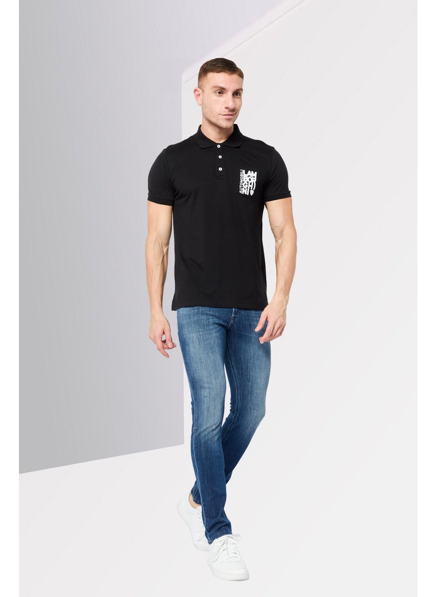 LAMBORGHINI - Men Regular Fit Brand Logo Short Sleeves Polo Shirt, Black - Image 1