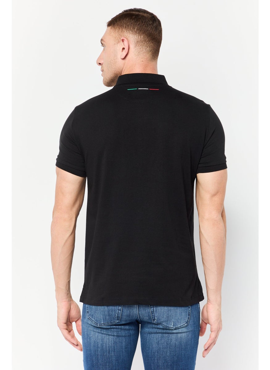 LAMBORGHINI - Men Regular Fit Brand Logo Short Sleeves Polo Shirt, Black - Image 1