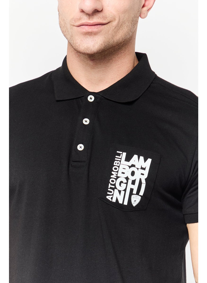 LAMBORGHINI - Men Regular Fit Brand Logo Short Sleeves Polo Shirt, Black - Image 1