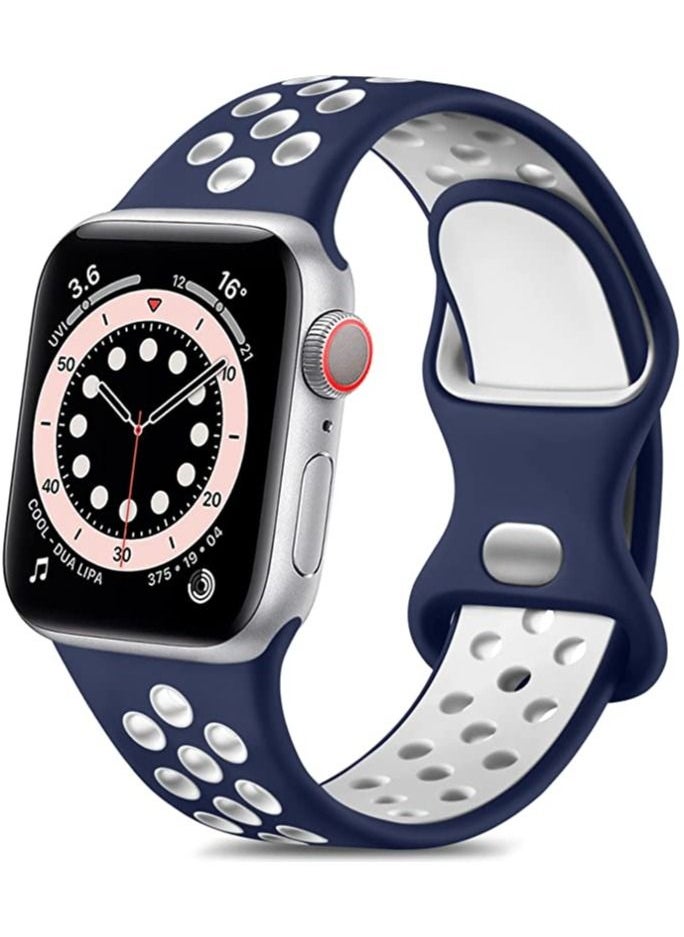 Generic - Sport Band Compatible With Apple Watch 41mm 40mm Breathable Soft Silicone Sport Women Men Replacement Strap Compatible with watch SE 4/3/2/1 Blue/White - Image 1