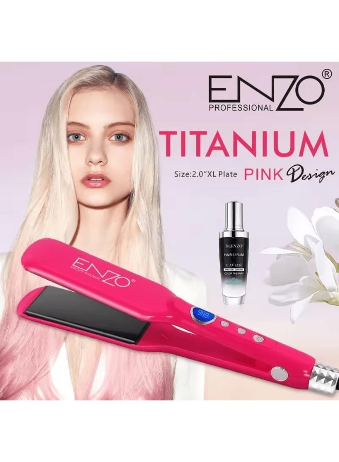 ENZO PrecisionWare Enzo EN-3215 Professional Hair Straightener Fast Heating Wide Plate Hair Styler Flat IroN-Intl Version Pink - Image 1