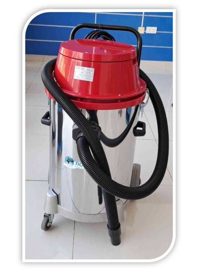 Fiorentini F46 Dry/Wet Industrial Vacuum Cleaner 2x1000W Dual Motor 60L Capacity Strong Suction Power 645 M3/h Airflow Low Noise 81dB Heavy Duty Polypropylene Tank Multi-Filtration System Durable & Easy to Move Ideal for Factories Warehouses Hotels Workshops & Commercial Cleaning Made in Italy